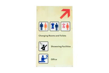 Signs for tourists or general public to know symbol, Icon sign Changing Rooms and Toilets, Showering Facilities, Office. In public tourist attractions. Isolated on cutout PNG or transparent background