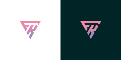 Creative FTK monogram logo design featuring a modern triangular shape and a vibrant pink to purple gradient. Clean and professional lettermark concept for business branding