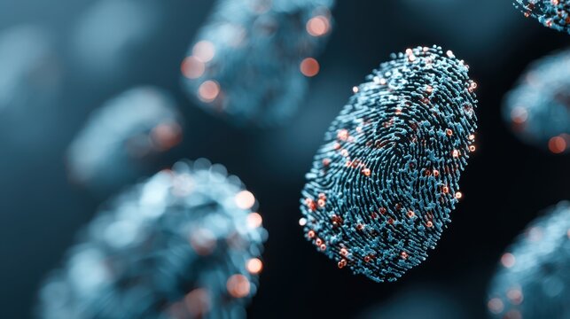 A close-up view of digital fingerprints, showcasing intricate patterns and vibrant colors, representing identity and technology.