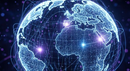 Global network connection concept featuring digital earth and data streams