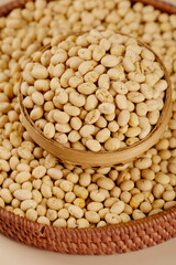 Crispy Fried Soybeans in Wooden Bowl - Traditional Guizhou Farmers Snack Food Ingredient