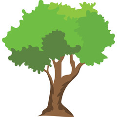 Stylized Green Tree with Brown Trunk on Transparent Background Vibrant Foliage Detailed Bark Texture Ideal for Nature Design Elements