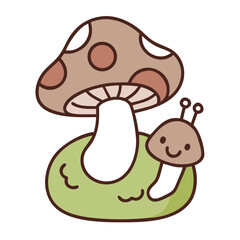 A snail and mushroom are together on a