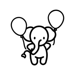 Cartoon elephant holding balloons isolated on, simple