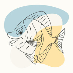 Cartoon fish with blue and yellow spots isolated on