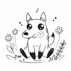 Playful puppy sitting in a field of flowers isolated on