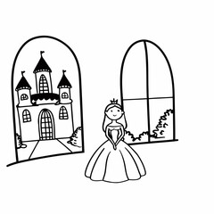 Princess in a castle window isolated on