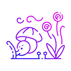 Snail and mushroom in a garden isolated on