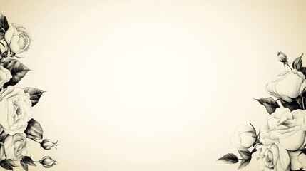 Elegant black and white roses artistically arranged on neutral beige background monochrome floral composition.