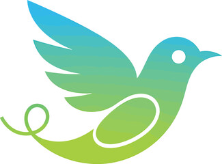 Blue and Green Gradient Bird Silhouette with Swirl Tail