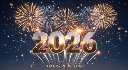 Festive 2026 New Year Celebration with Fireworks and Golden Number Display for Holiday Greeting