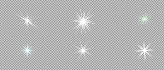 Fototapeta premium Collection of six realistic light flares with starburst effects.