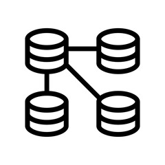 Bold database nodes icon showing stacked storage cylinders connected by links. Perfect for representing databases, clusters, distributed storage, cloud infrastructure, and IT system diagrams.