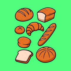 A Delicious Many Breads Illustration. Breads Icon Vector