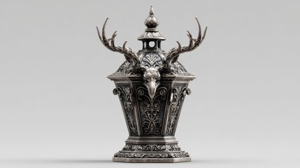 Ancient Norse lantern ornament with vintage craft details, clean and centered for Christmas holiday décor, featuring sharp contours, minimal styling, and studio lighting on a white background.