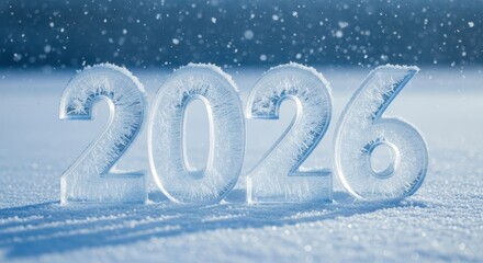 Icy winter date with frozen 2026 figures set against a snowy background for calendar designs