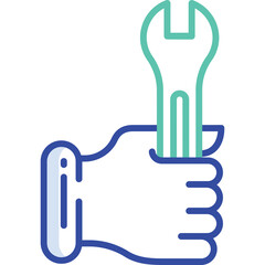 Stylized Hand Holding a Wrench with Blue and Green Colors on Transparent Background