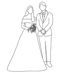 bride and groom with bouquet