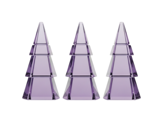 Three Beautiful Shiny Crystal Christmas Trees Rendered in 3D Isolated on a Pure Black Background Creating a Luxurious Modern Holiday Decoration Display Featuring Tiered Geometric Lavender Sh