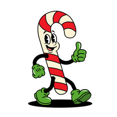 Retro Candy Cane Christmas Mascot Giving Thumbs Up