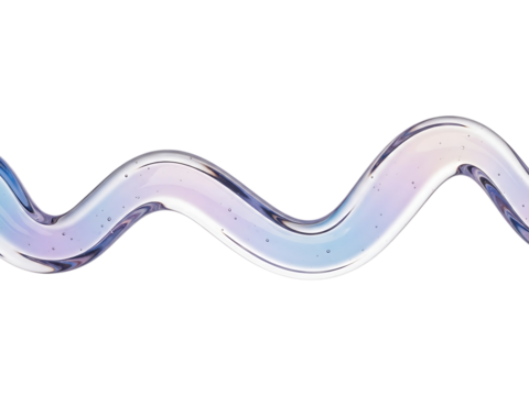 Abstract Wavy Glass Tube Or Liquid Flow Structure With Iridescent Purple And Blue Light Reflections Against A Deep Black Background Creating A Dynamic Modern Science Or Cosmetic Product Disp