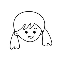 Cute Cartoon Girl Face with Pigtails – Simple Line Art Illustration