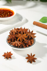 Star Anise Spice Bowl from Guangxi China - Traditional Asian Cooking Ingredient with Characteristic Red Brown Color