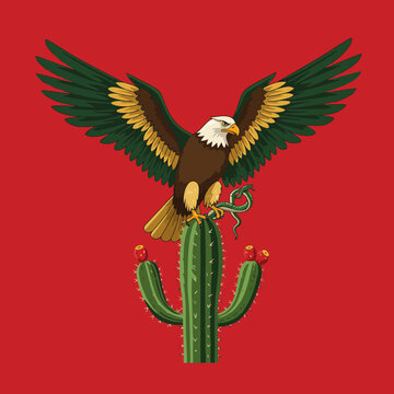 Majestic Eagle Strikes Down Serpent on Prickly Pear Cactus
