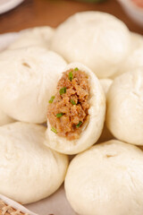 Handmade Pork and Scallion Steamed Buns - Traditional Asian Dumplings Food Photography