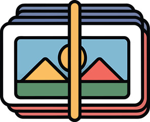Photo album icon stack of pictures scrapbook image display creative collection