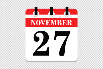 27 November Calendar icon vector, 27 dates of November month calendar icon, dates of November 27 icon calendar, vector calendar icon.