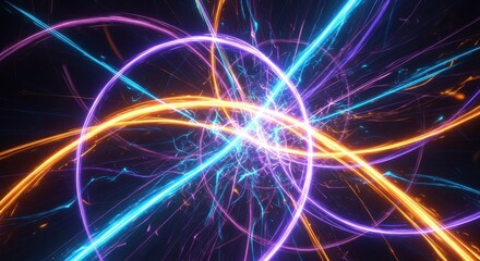Energetic Light Streaks and Circles in Abstract Composition with Vibrant Colors