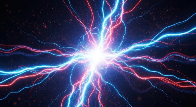 Vibrant energy streams converge into a brilliant center of power and light