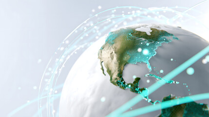 A digital illustration of planet earth as a blue sphere in space, a global business concept with communication technology