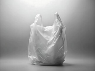Empty plastic bag on gray background with soft studio light