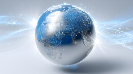 A digital illustration of planet earth as a blue sphere in space, a global business concept with communication technology