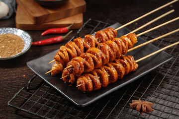 Spicy Handmade Shaanxi Gluten Skewers - Traditional Chinese Street Food with Chili Sauce