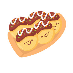 Cute Face Takoyaki Japanese Food Snack Illustration