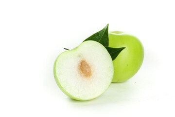 Fresh Green Jujube Fruits with Leaves on White Background - Healthy Asian Produce