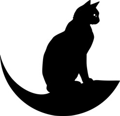 Moon and cat silhouette representing loneliness, peace, and night tranquility