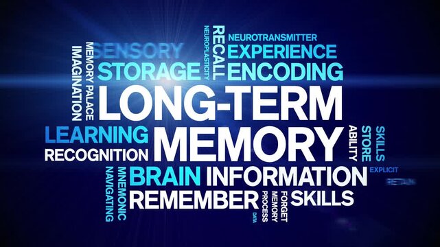 Long-Term Memory animated word cloud-text design animation tag kinetic typography seamless loop.
