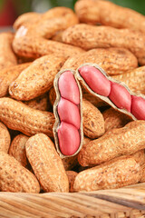 Fresh Red-Skinned Peanuts in Shells - Raw Groundnuts in Wicker Basket