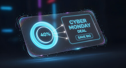 Cyber Monday 40% Discount HUD Interface with Neon Graphics