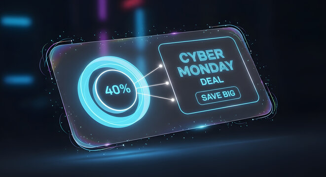 Cyber Monday 40% Discount HUD Interface with Neon Graphics