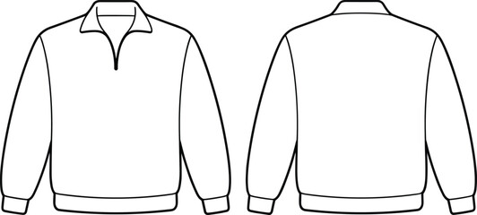 Minimal long-sleeve pullover mockup with front and back view, clean fashion technical sketch, apparel design template for garment production © Its Marjia's World