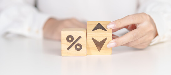 Percentage block change to UP and Down arrow. Interest rate, GDP, stocks market, financial,...