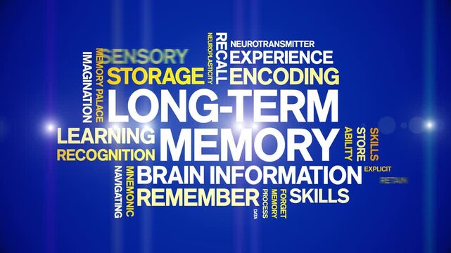Long-Term Memory animated word cloud-text design animation tag kinetic typography seamless loop.