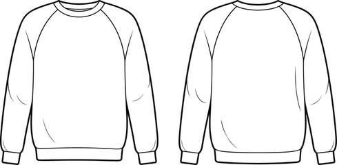 Raglan sleeve sweatshirt front and back flat sketch, clean fashion CAD template, apparel design vector illustration for garment production mockup © Its Marjia's World