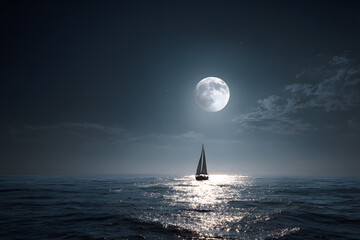 a sailboat is sailing in the ocean at night