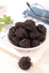 Dried Candied Plum Fruits Yongtai Style Preserved Snacks in White Bowl Food Photography